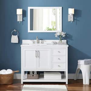 Stanley 42 in. W x 22 in. D x 34 in. H Single Sink Bath Vanity in White with White Engineered Stone Top with Outlet