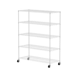 5-Layer Heavy-Duty Kitchen Storage Organizer With Adjustable Shelves Wheels and Adjustable Feet 300 lbs. Per Layer-White