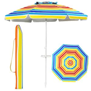 7.2 ft. Metal Market Tilt Patio Bench Umbrella in Rainbow with Sand Anchor Cup Holder and Carry Bag