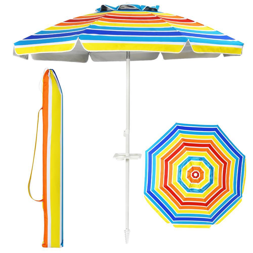 Costway 7.2 ft. Metal Market Tilt Patio Bench Umbrella in Rainbow with