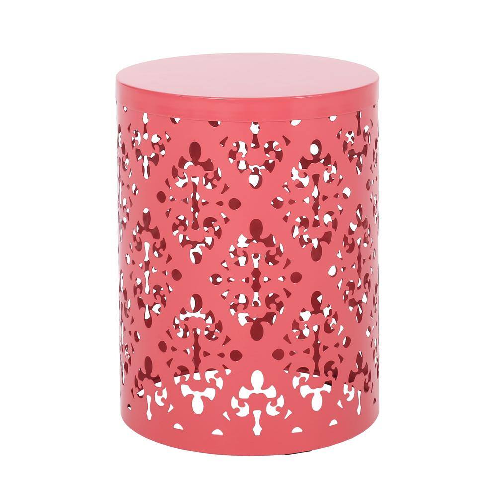 Dark Coral Iron Cylindrical Outdoor Side Tables, Set of 2