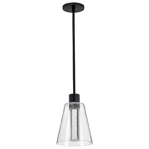 Aura 12-Watt 1-Light Matte Black Transitional Integrated LED Pendant Light with Clear Glass Shade