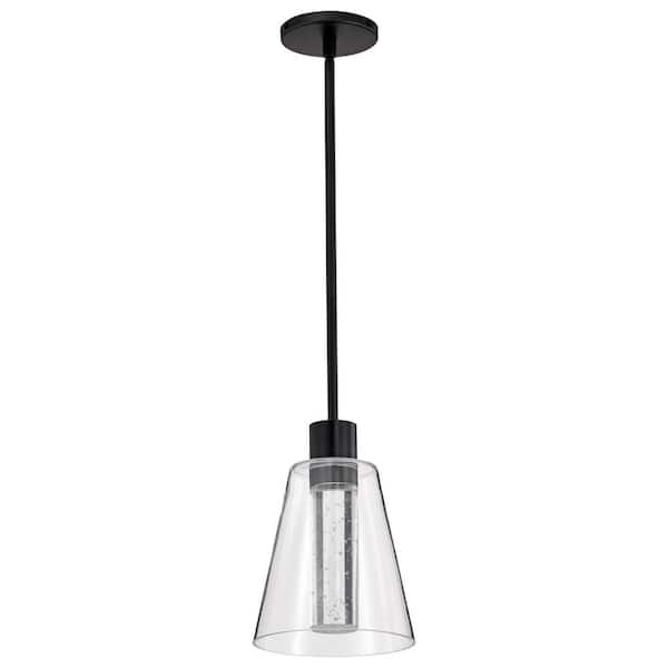 SATCO Aura 12-Watt 1-Light Matte Black Transitional Integrated LED Pendant Light with Clear Glass Shade