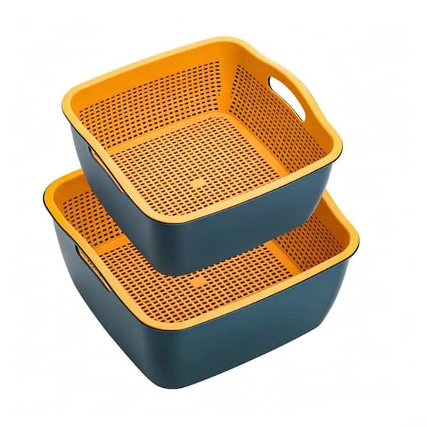 Detachable Double Layer, BPA Free, Large Capacity Food Grade Plastic Kitchen Colander Strainer Bowl Set, 2-Pack