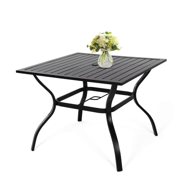 Unbranded Rustproof and Curved Table Legs with Umbrella Holes Designed Black Metal 28 in. Outdoor Dining Table