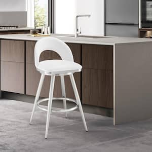 Charlotte 26 in. White Low Back Metal Counter Stool with Faux Leather Seat