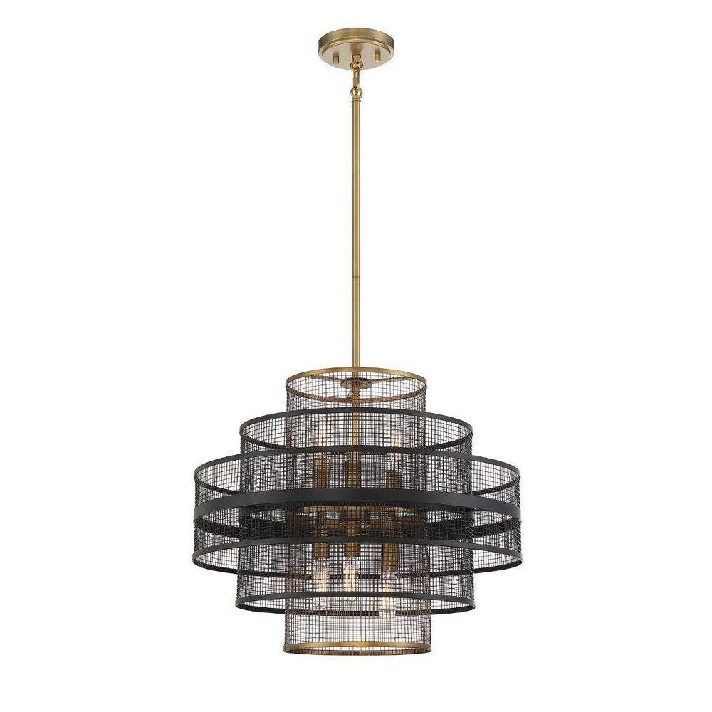 Kelvin 20" Matte Black and Brass Industrial Pendant Light