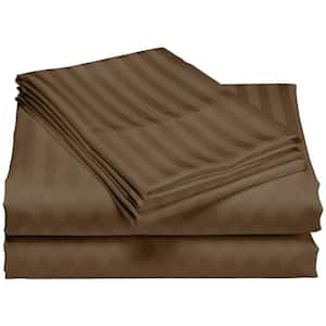 Hotel London 600-Thread Count 100% Cotton Deep Pocket Striped Sheet Set (Twin XL, Brown)