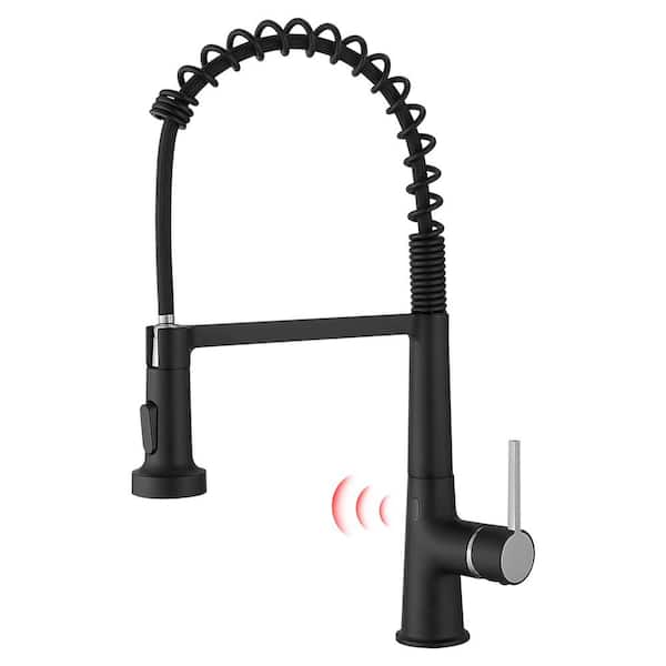 Staykiwi Single Handle Pull Out Sprayer Automatic Smart Kitchen Faucet in Matte Black