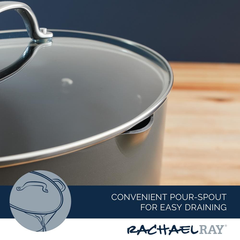 Gray Hard Anodized Nonstick Oval Pasta Pot with Glass Lid