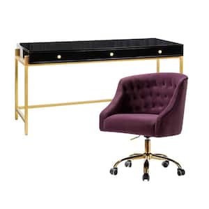 Yakira Purple Polyester Desk and Chair Set with Swivel Task Chair