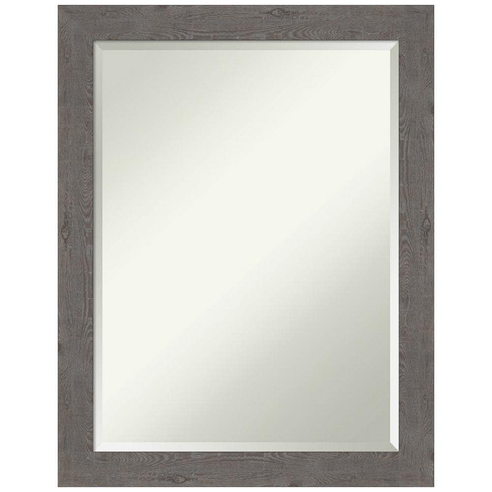 Rustic Plank Grey Rectangular Wood-Textured Bathroom Mirror - 21.38 x 27.38 in