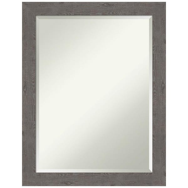 Amanti Art Rustic Plank Grey Narrow 21.5 in. H x 27.5 in. W Framed Wall Mirror