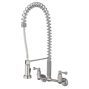 2-Handle Wall-Mount Pull-Down Sprayer Kitchen Faucet in Stainless Steel