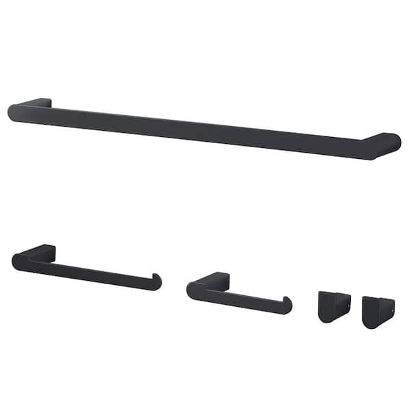 5-Piece Bath Hardware Set with Towel Rack, Hand Towel Holder, Toilet Paper Holder, Towel Hook in Matte Black