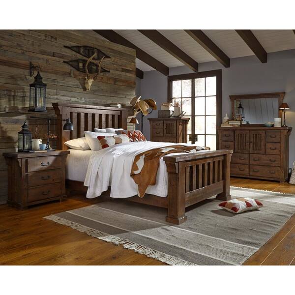 Progressive Furniture Forrester Tobacco King Complete Slat Bed