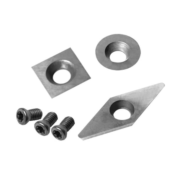 3-Piece Carbide Cutter Insert Set for Wood Lathe Tools, 11mm Flat Square, 12mm Round, 10 x 28mm Diamond