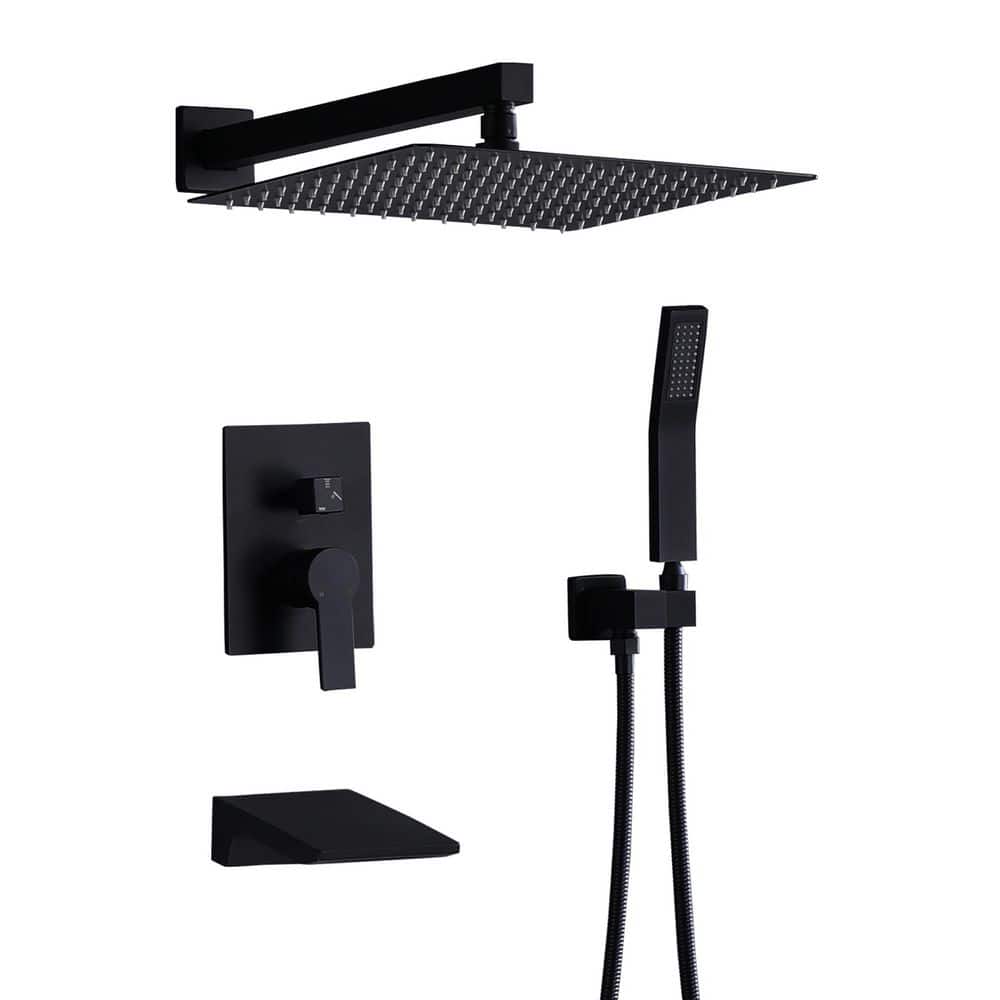 2-Spray 12 in. Wall Mounted Tub Shower Systems with Valve Shower Head Handheld Spray and Trim Kit in Matte Black price history on PriceWatchPro