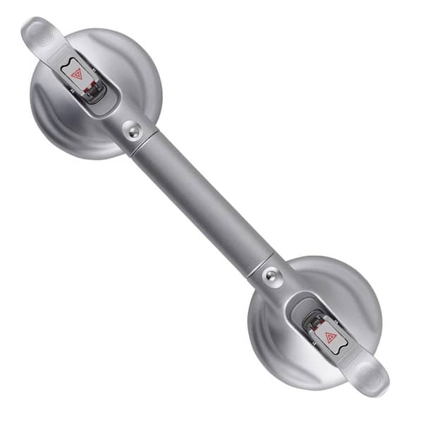 Heavy Duty Suction Shower Grab Bar 14.5 in. Bathroom Safety Handle Gray Silver for Elderly with 220 lbs. Suction Power