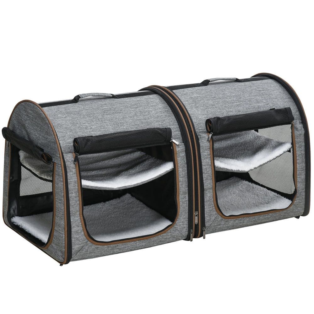 39 in. Portable Soft-Sided Pet Cat Carrier with Divider, 2 Compartments, Soft Cushions and Storage Bag, Gray price history on PriceWatchPro