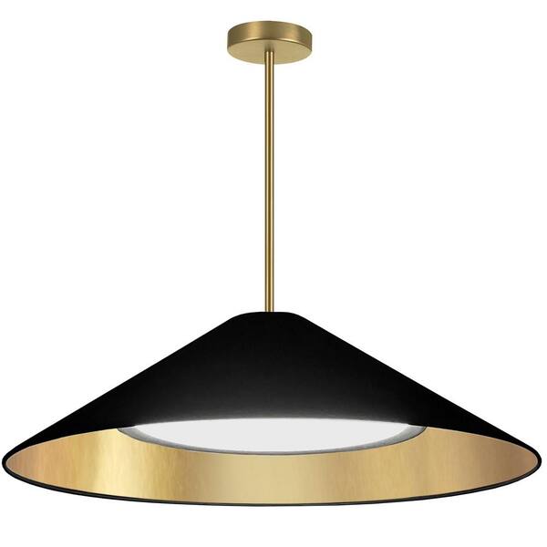 Dainolite Padme 1-Light Aged Brass Shaded Integrated LED Pendant Light with Black/Gold Fabric Shade