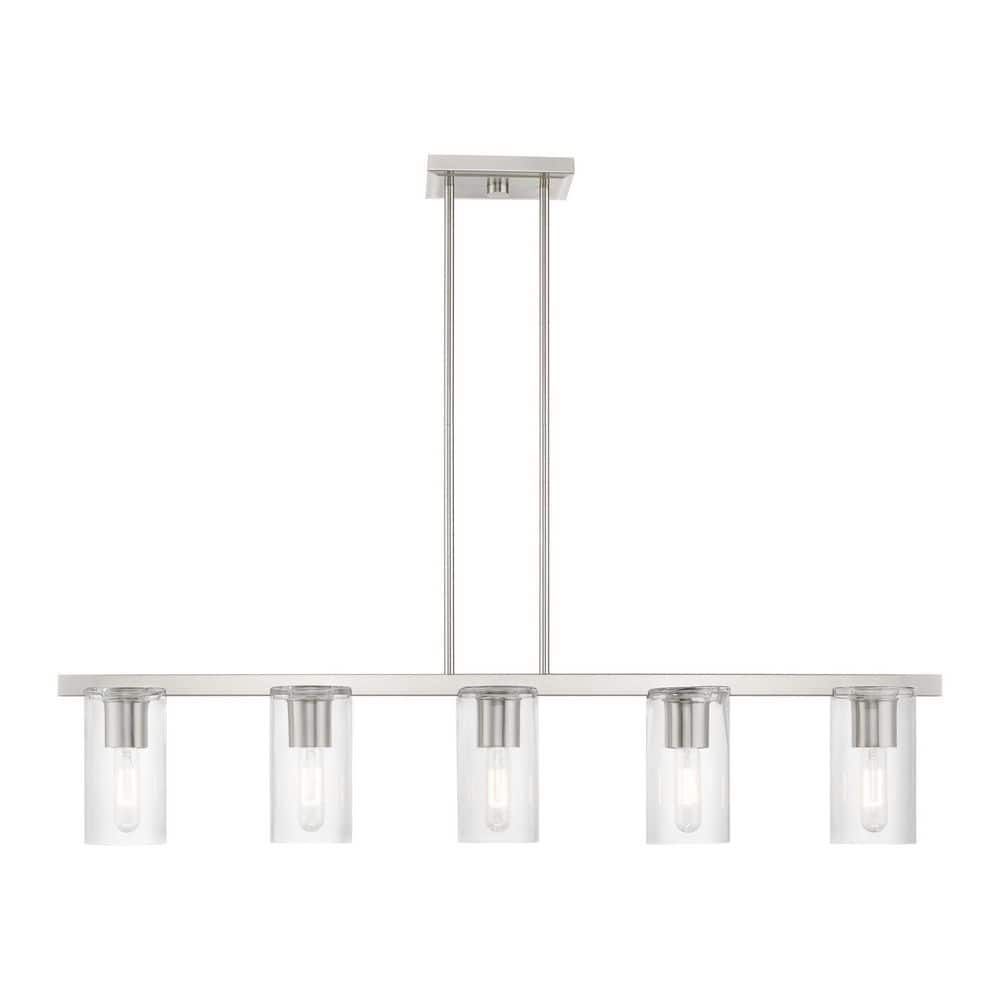 Clarion Brushed Nickel and Clear Glass 5-Light Linear Chandelier
