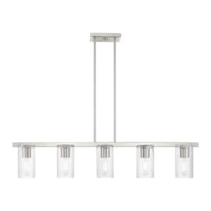 Clarion 5-Light Brushed Nickel Linear Chandelier with Clear Glass