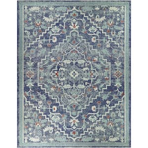 Hampton Bay Cream 8 ft. x 10 ft. Traditional Medallion Indoor/Outdoor ...