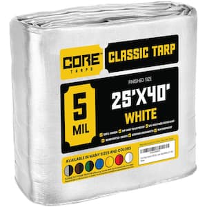 25 ft. x 40 ft. White 5 Mil Heavy Duty Polyethylene Tarp, Waterproof, UV Resistant, Rip and Tear Proof