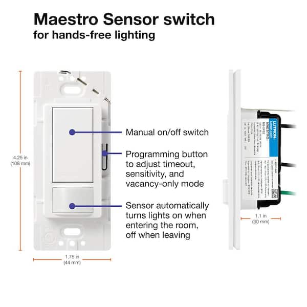 Maestro Motion Sensor Switch with Wallplate, 2 Amp/Single-Pole, White (MS-O2S-2PK-WHW) (2-Pack)