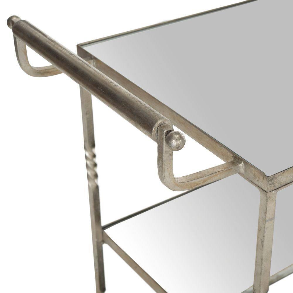 Aurelius 30" Silver Iron and Mirror Bar Cart with Storage
