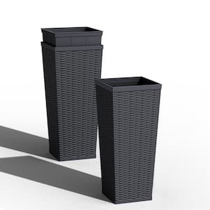 Tozey 24 in. Black Resin Tall Square Planter (Set of 2) T-PLT24