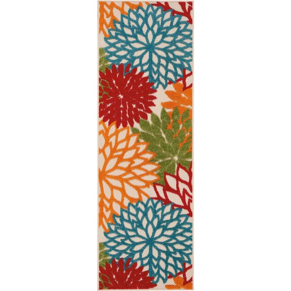 Nourison Aloha Green 2 ft. x 6 ft. Runner Floral Modern Indoor/Outdoor