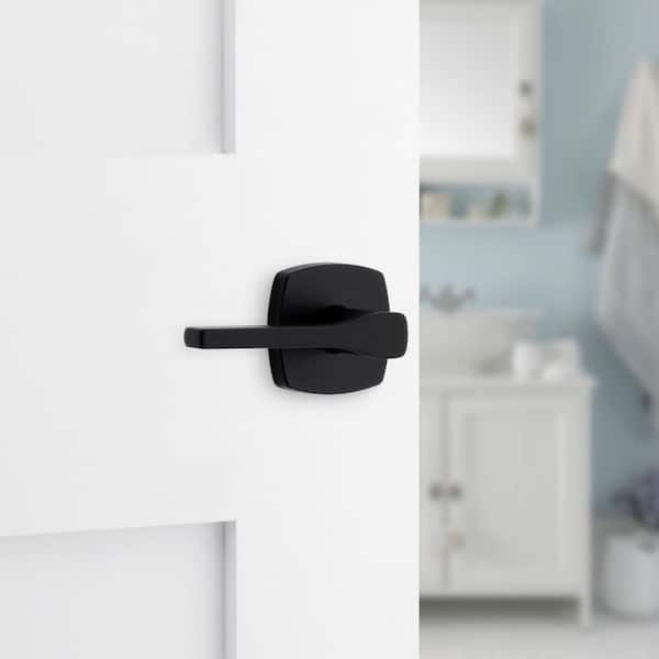 Tripoli Matte Black Privacy Bed/Bath Door Handle with Soft Modern Rose