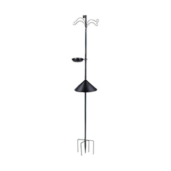 92 in. Heavy Duty Adjustable Bird Feeder Pole with Squirrel Baffle Waterproof 4-Hook Tray for Outdoor Garden