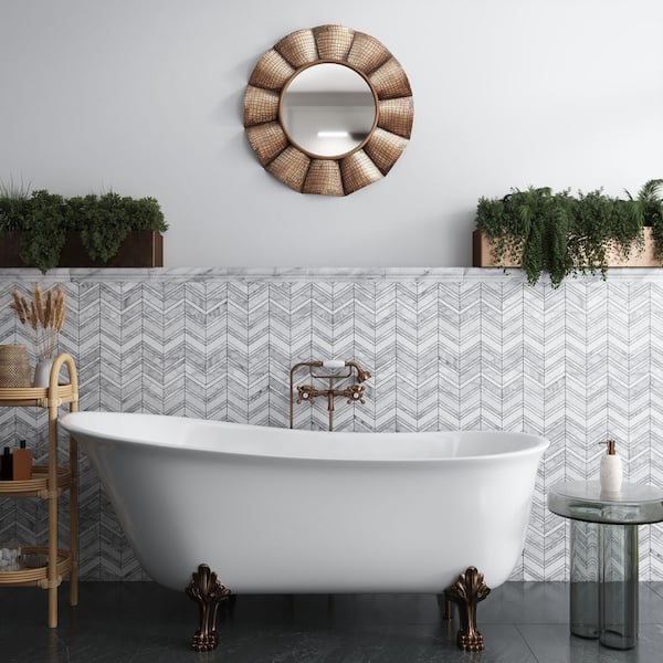 Grandis White 2 in. x 12 in. Polished Bianco Carrara Marble Chair Rail Tile Trim (1.667 sq. ft./case) - 10 Pack