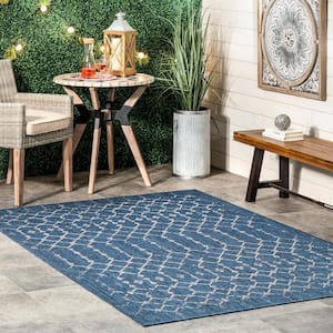 Grayson Trellis Blue 5 ft. x 8 ft. Moroccan Indoor/Outdoor Patio Area Rug