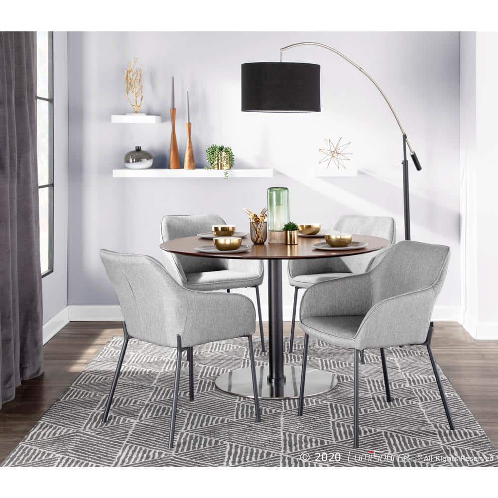 Daniella Gray Upholstered Arm Chairs with Black Metal Legs, Set of 2