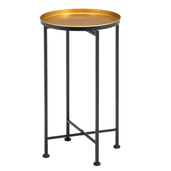 Karl home 14 in. Black and Golden Round Iron Side Table