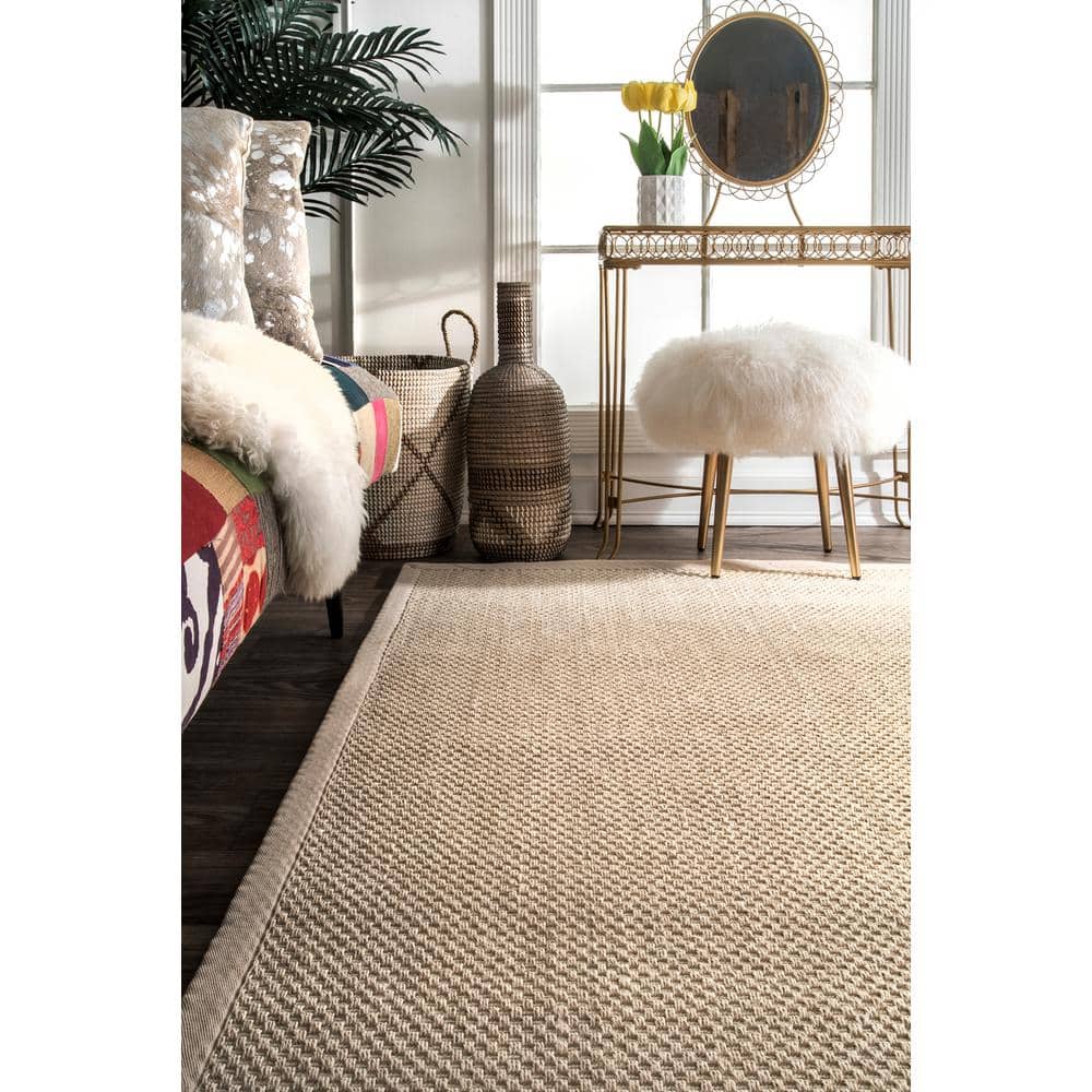 Chino Tan Sisal and Cotton Non-slip Rectangular Area Rug 8' x 10'