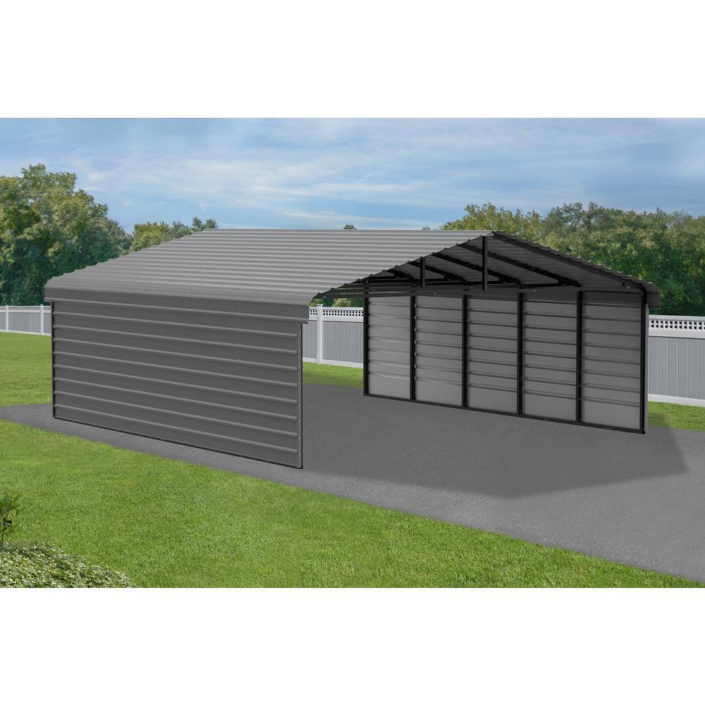 Charcoal Galvanized Steel Carport Kit with 2-Sided Enclosure