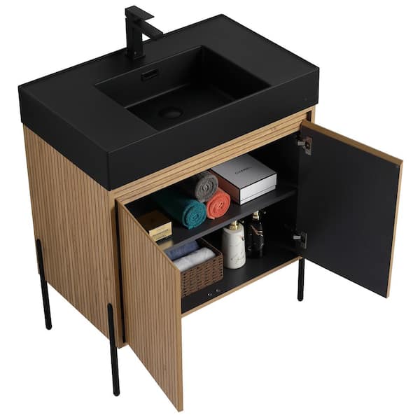 Crownpoint 30 in. Freestanding Single Bright Oak Bathroom Vanity with Black Acrylic Sink Top Unassembled