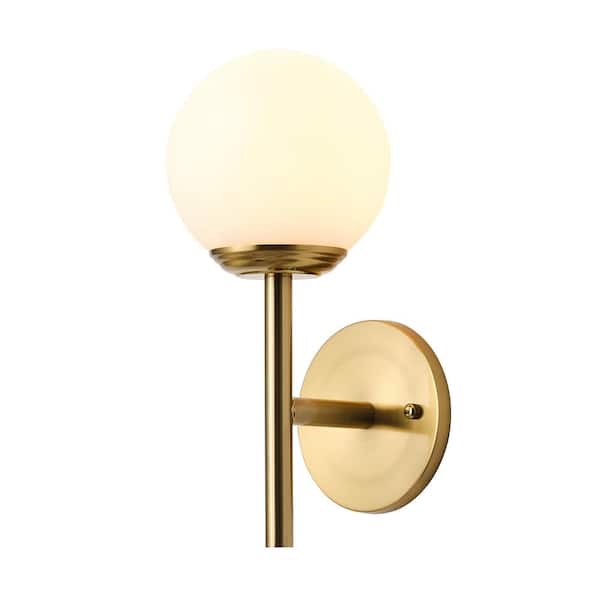 aiwen Modern 1-Light Gold Globe Armed Sconce Wall Sconce with Glass Shade