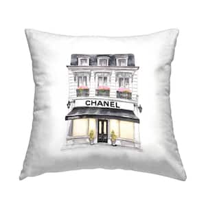 Urban Fashion Storefront Black Print Polyester 18 in. x 18 in. Throw Pillow