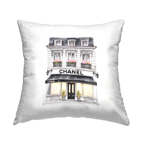 Stupell Industries Urban Fashion Storefront Black Print Polyester 18 in. x 18 in. Throw Pillow