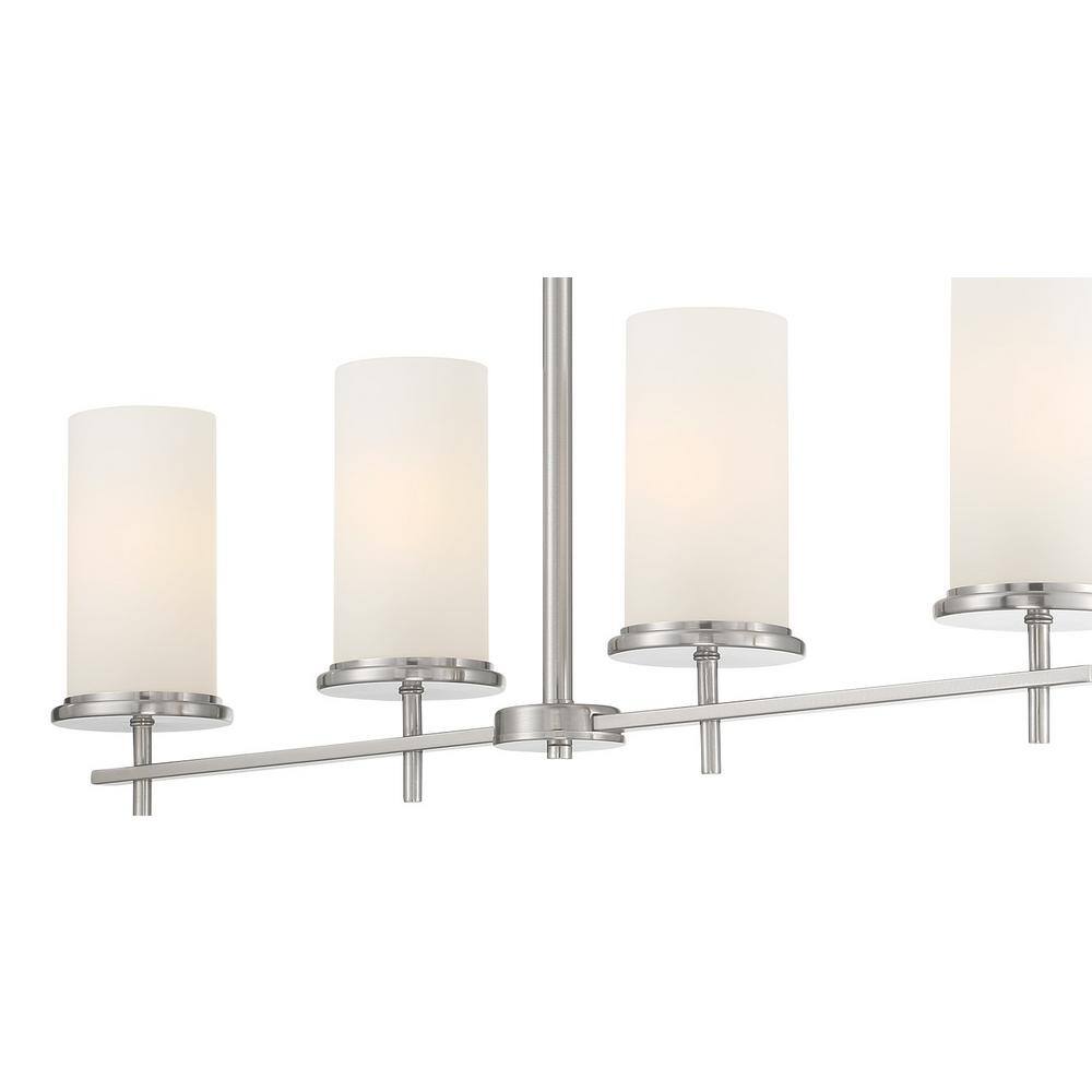Brushed Nickel 4-Light Glass Pendant with Etched White Shades