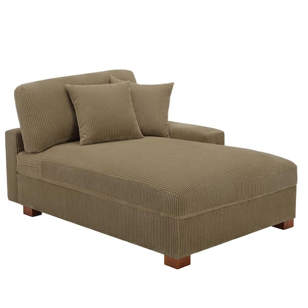 Uixe Camel Corduroy Polyester Right Arm Facing Sectional Chaise Lounge with Wood Legs(Set of 1)