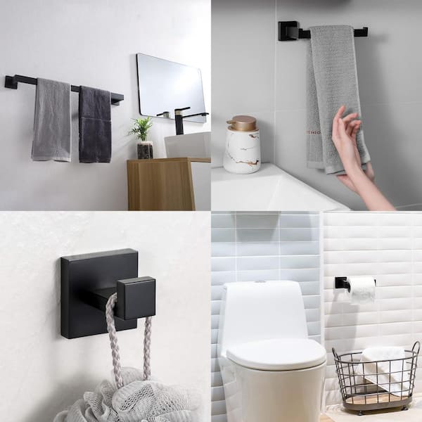 4 -Piece Bath Hardware Set with Towel Bar Hand Towel Holder Toilet Paper Holder Towel/Robe Hook in Matte Black