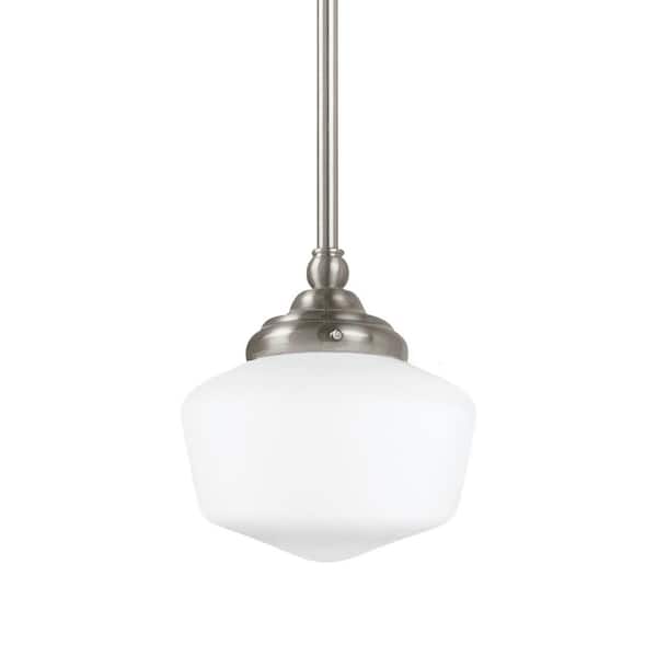 Generation Lighting Academy Small 6.75 in. W. x 7.5 in H. 1-Light Brushed Nickel Pendant with Satin White Glass Shade