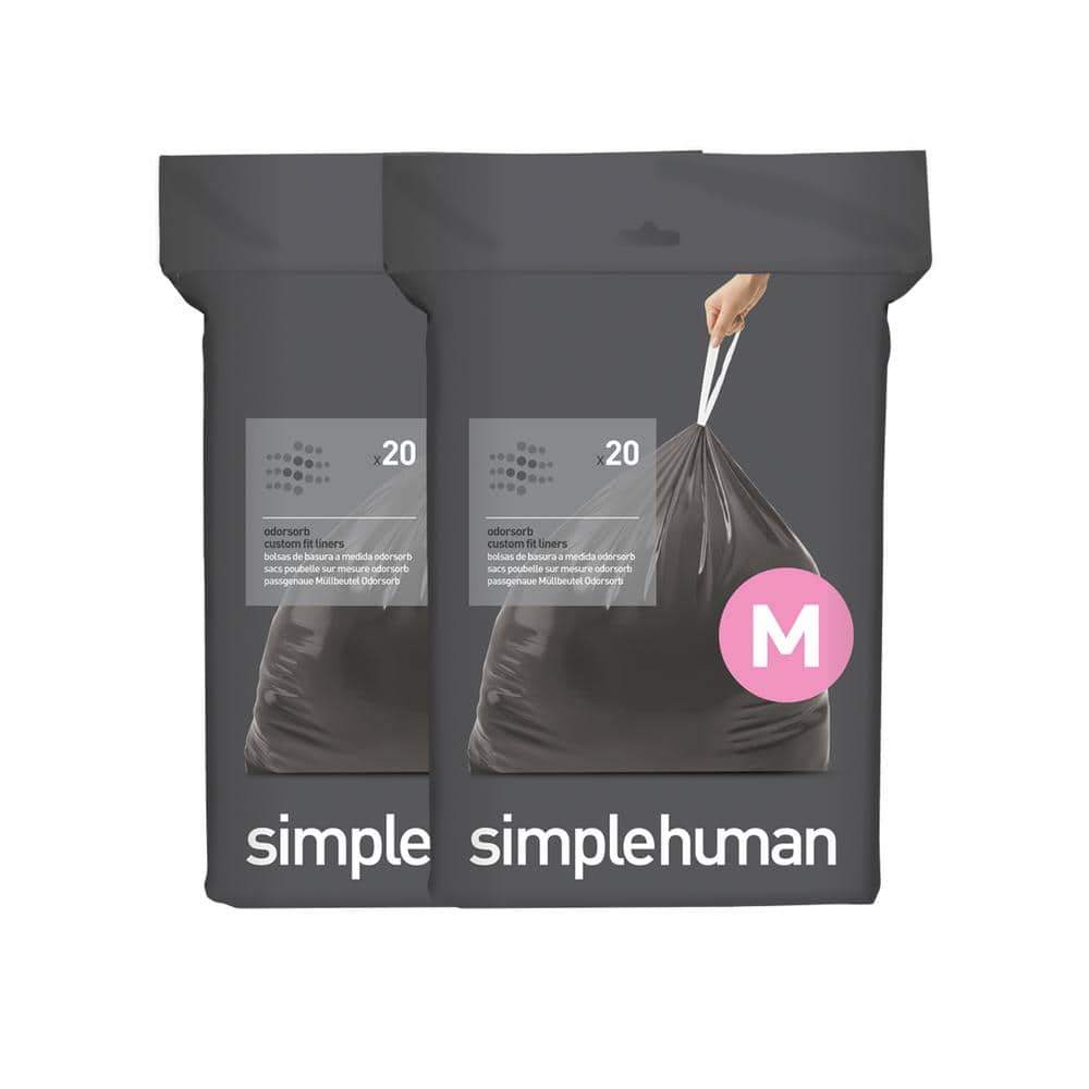 simplehuman Code E Custom Fit Liners, Drawstring Trash Bags, 20 Liter / 5.2 Gallon, 3 Refill Packs (60 Count)